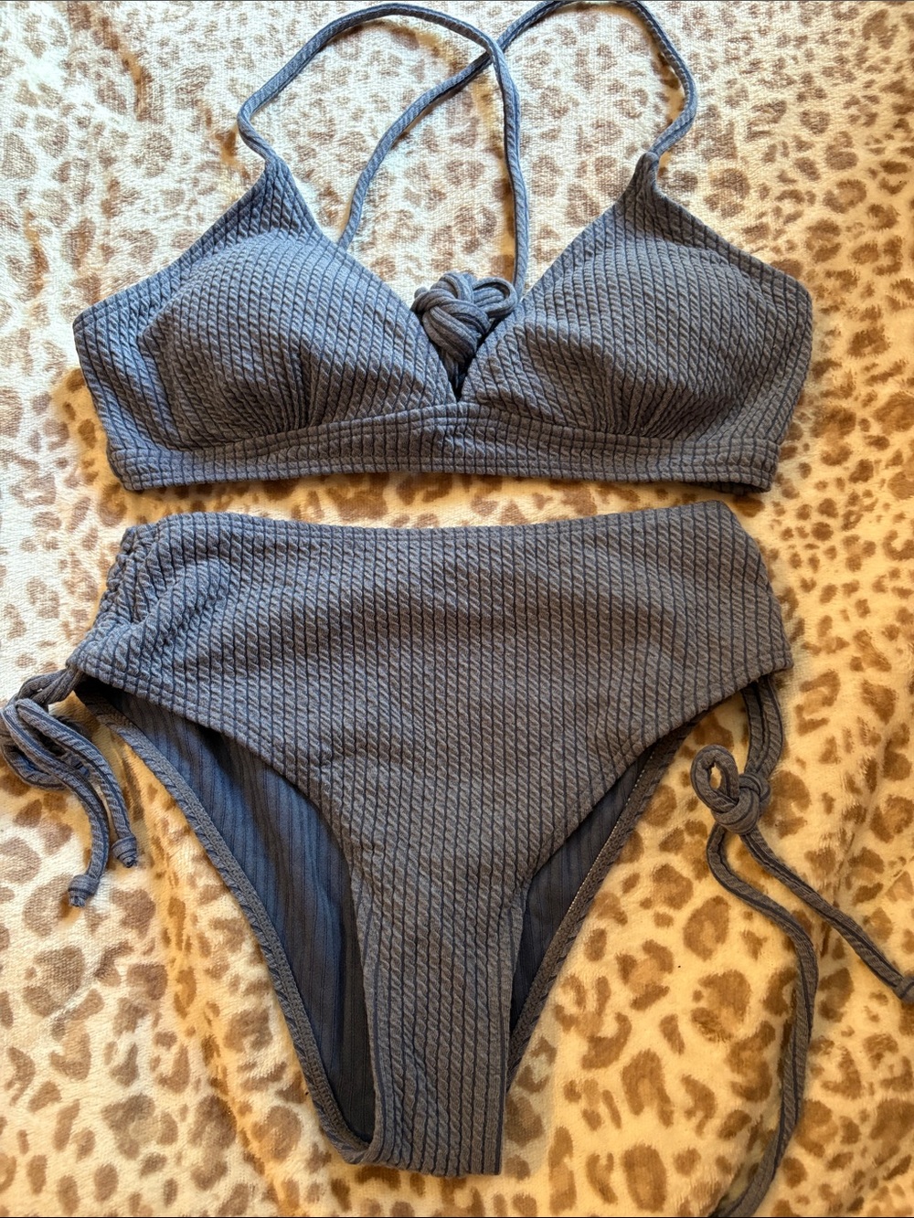 SHEIN Ribbed Two-Piece Bikini in Charcoal Gray